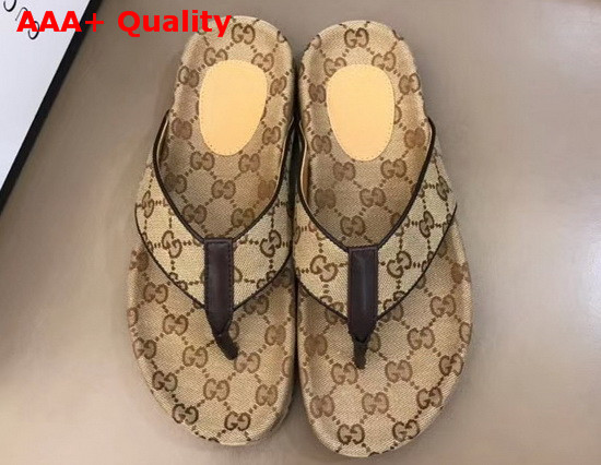 Gucci Mens GG Thong Sandal Beige and Ebony GG Canvas Replica