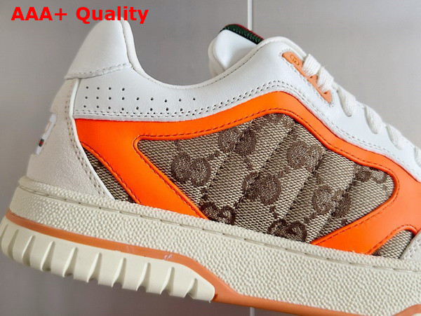 Gucci Mens Gucci Re Web Sneaker in Beige and Ebony Original GG Canvas with Bright Orange Leather Trim 787476 Replica