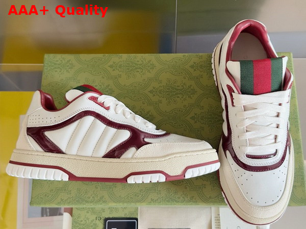 Gucci Mens Gucci Re Web Sneaker in White Leather with Gucci Rosso Ancora Patent Leather Details 786186 Replica