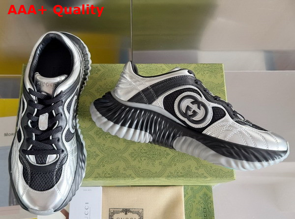 Gucci Mens Gucci Ripple Sneaker in Black and Silver Metallic Leather 779483 Replica