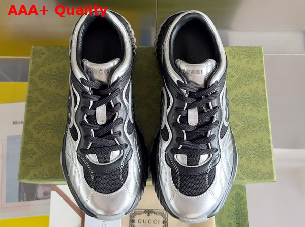 Gucci Mens Gucci Ripple Sneaker in Black and Silver Metallic Leather 779483 Replica