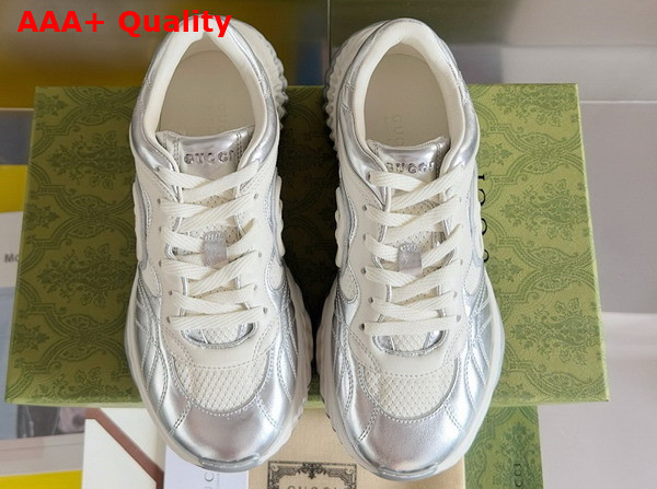 Gucci Mens Gucci Ripple Sneaker in White and Silver Metallic Leather 779483 Replica