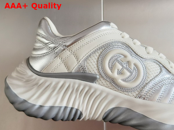 Gucci Mens Gucci Ripple Sneaker in White and Silver Metallic Leather 779483 Replica