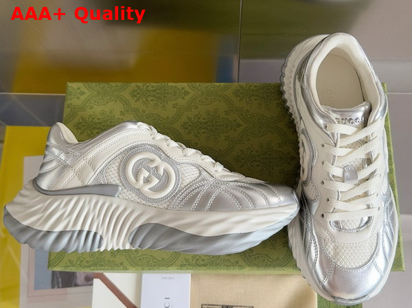 Gucci Mens Gucci Ripple Sneaker in White and Silver Metallic Leather 779483 Replica