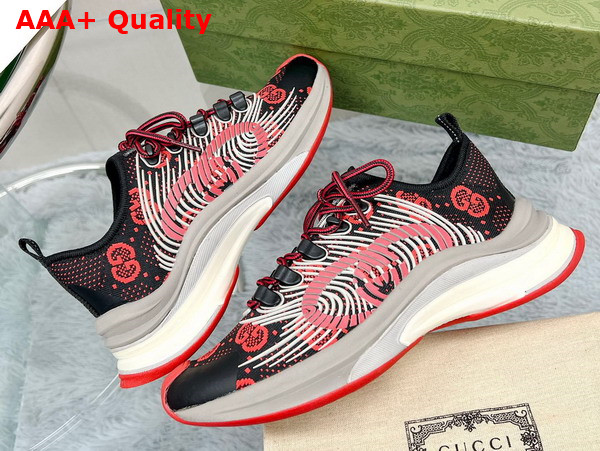 Gucci Mens Gucci Run Sneaker in Black and Red GG Technical Knit Fabric Replica