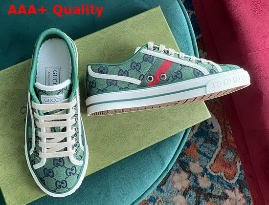 Gucci Mens Gucci Tennis 1977 GG Multicolor Sneaker Green and Blue Canvas 663657 Replica