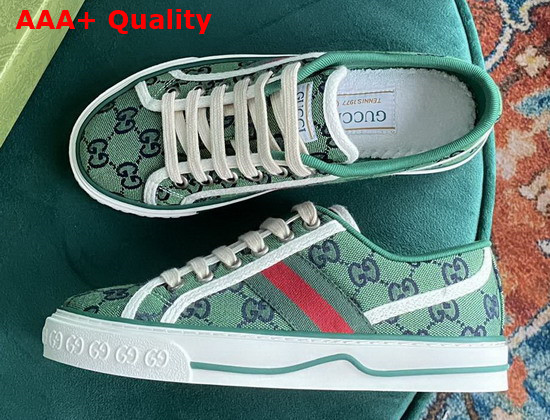 Gucci Mens Gucci Tennis 1977 GG Multicolor Sneaker Green and Blue Canvas 663657 Replica