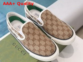 Gucci Mens Gucci Tennis 1977 Slip On Sneaker Beige and Ebony GG Canvas 643489 Replica