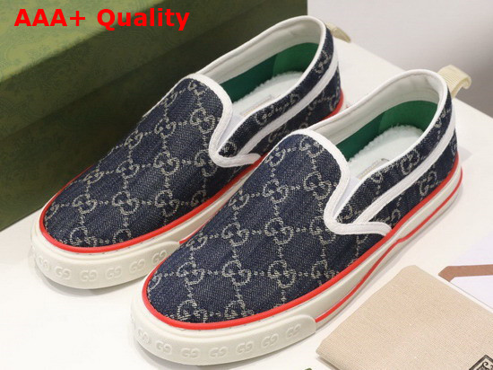 Gucci Mens Gucci Tennis 1977 Slip On Sneaker Blue and Ivory GG Jacquard Denim 643489 Replica