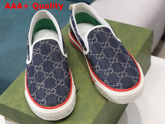 Gucci Mens Gucci Tennis 1977 Slip On Sneaker Blue and Ivory GG Jacquard Denim 643489 Replica