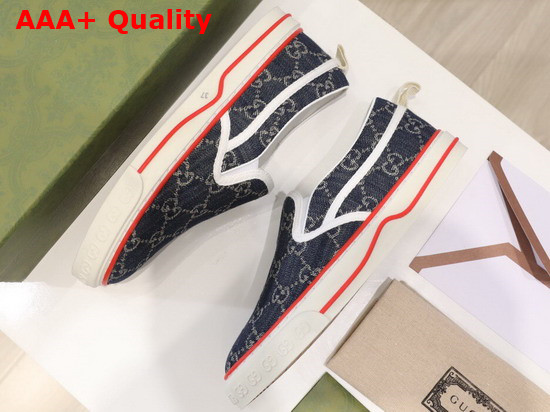 Gucci Mens Gucci Tennis 1977 Slip On Sneaker Blue and Ivory GG Jacquard Denim 643489 Replica