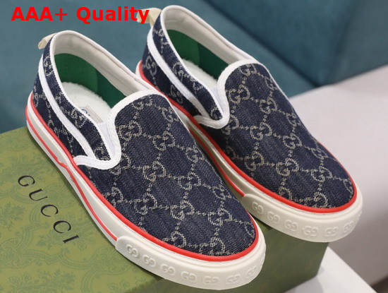 Gucci Mens Gucci Tennis 1977 Slip On Sneaker Blue and Ivory GG Jacquard Denim 643489 Replica