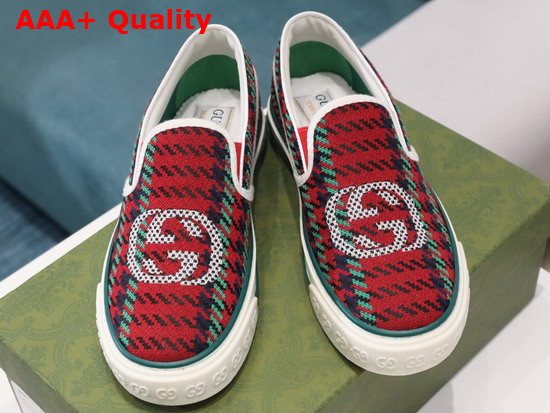 Gucci Mens Gucci Tennis 1977 Slip On Sneaker Red and Green Embroidered Canvas Replica