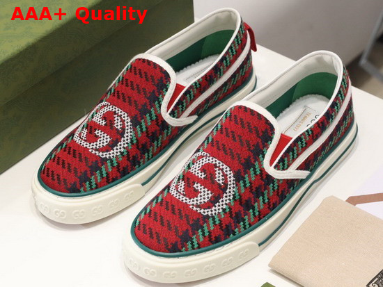 Gucci Mens Gucci Tennis 1977 Slip On Sneaker Red and Green Embroidered Canvas Replica