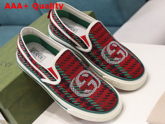 Gucci Mens Gucci Tennis 1977 Slip On Sneaker Red and Green Embroidered Canvas Replica