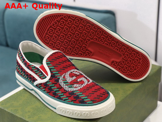 Gucci Mens Gucci Tennis 1977 Slip On Sneaker Red and Green Embroidered Canvas Replica