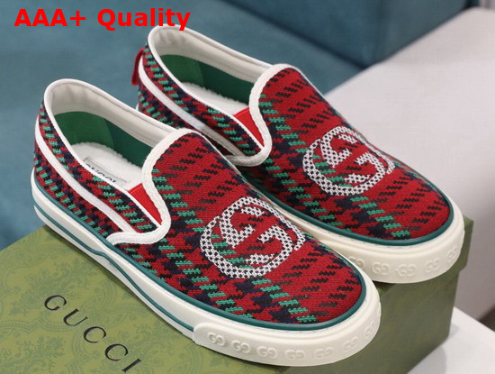 Gucci Mens Gucci Tennis 1977 Slip On Sneaker Red and Green Embroidered Canvas Replica