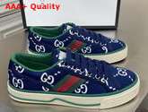 Gucci Mens Gucci Tennis 1977 Sneaker Blue and Ivory GG Stretch Cotton 606111 Replica