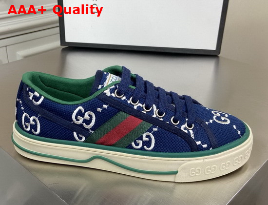 Gucci Mens Gucci Tennis 1977 Sneaker Blue and Ivory GG Stretch Cotton 606111 Replica