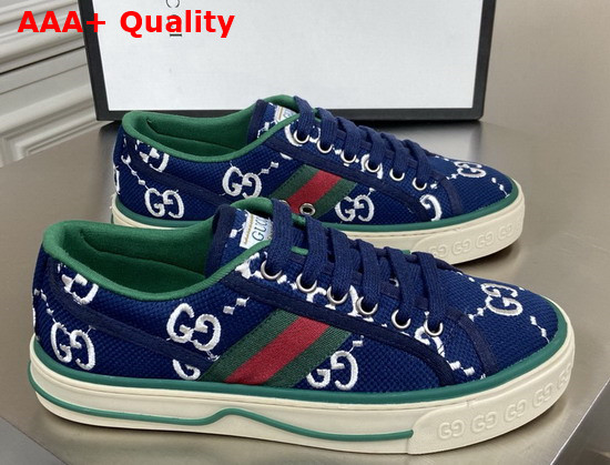 Gucci Mens Gucci Tennis 1977 Sneaker Blue and Ivory GG Stretch Cotton 606111 Replica