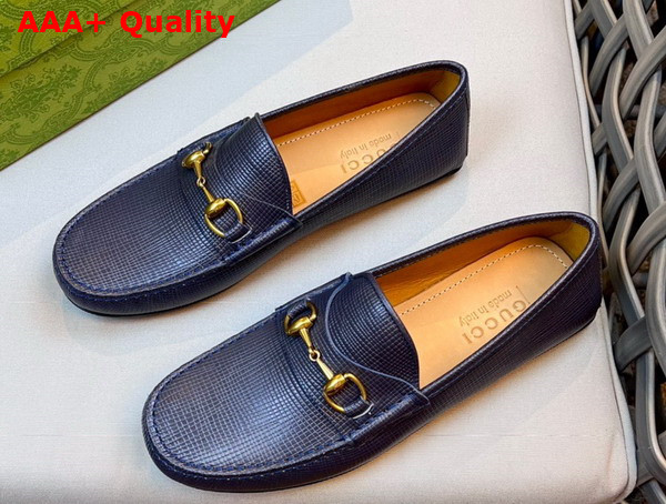 Gucci Mens Horsebit Driver Shoes in Blue Grained Leather 674254 Replica