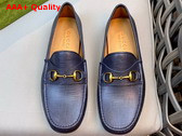 Gucci Mens Horsebit Driver Shoes in Blue Grained Leather 674254 Replica