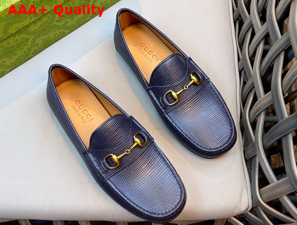 Gucci Mens Horsebit Driver Shoes in Blue Grained Leather 674254 Replica