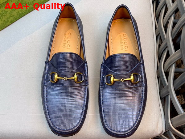 Gucci Mens Horsebit Driver Shoes in Blue Grained Leather 674254 Replica