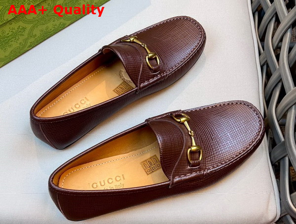 Gucci Mens Horsebit Driver Shoes in Bordeaux Grained Leather 674254 Replica