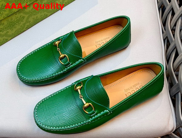 Gucci Mens Horsebit Driver Shoes in Green Grained Leather 674254 Replica