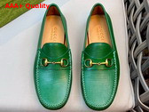 Gucci Mens Horsebit Driver Shoes in Green Grained Leather 674254 Replica