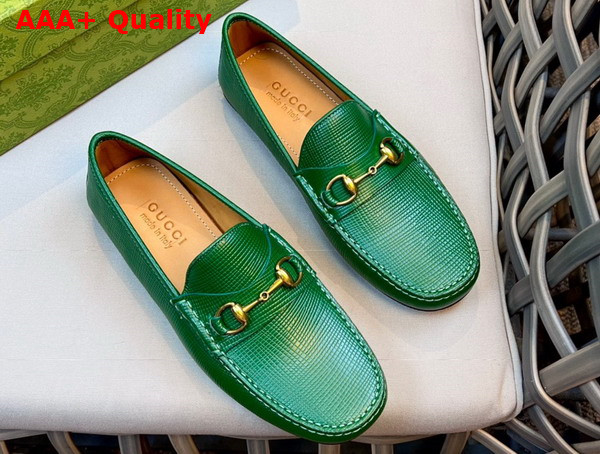 Gucci Mens Horsebit Driver Shoes in Green Grained Leather 674254 Replica