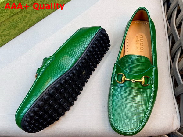 Gucci Mens Horsebit Driver Shoes in Green Grained Leather 674254 Replica