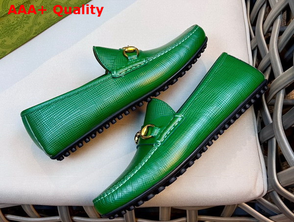 Gucci Mens Horsebit Driver Shoes in Green Grained Leather 674254 Replica