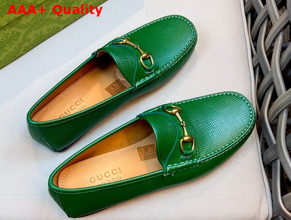 Gucci Mens Horsebit Driver Shoes in Green Grained Leather 674254 Replica