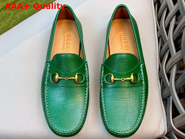 Gucci Mens Horsebit Driver Shoes in Green Grained Leather 674254 Replica