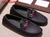 Gucci Mens Horsebit Leather Driver Black Grained Calf Leather with Blue and Red Web Detail Replica