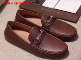 Gucci Mens Horsebit Leather Driver Brown Grained Calf Leather with Web Detail Replica