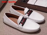 Gucci Mens Horsebit Leather Driver White Grained Calf Leather with Web Detail Replica