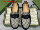 Gucci Mens Interlocking G Loafer in Beige and Ebony GG Supreme Canvas with Black Leather 738470 Replica