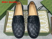 Gucci Mens Interlocking G Loafer in Black GG Leather and Smooth Leather 738470 Replica