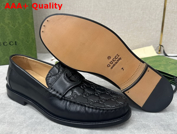 Gucci Mens Interlocking G Loafer in Black GG Leather and Smooth Leather 738470 Replica