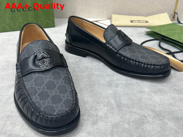 Gucci Mens Interlocking G Loafer in Black GG Supreme Canvas with Black Leather 738470 Replica