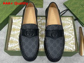 Gucci Mens Interlocking G Loafer in Black GG Supreme Canvas with Black Leather 738470 Replica