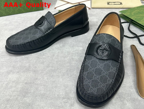 Gucci Mens Interlocking G Loafer in Black GG Supreme Canvas with Black Leather 738470 Replica