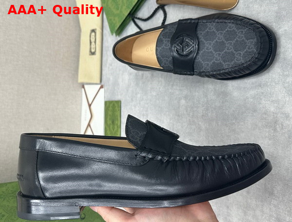 Gucci Mens Interlocking G Loafer in Black GG Supreme Canvas with Black Leather 738470 Replica