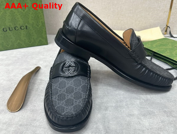 Gucci Mens Interlocking G Loafer in Black GG Supreme Canvas with Black Leather 738470 Replica