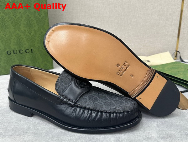 Gucci Mens Interlocking G Loafer in Black GG Supreme Canvas with Black Leather 738470 Replica