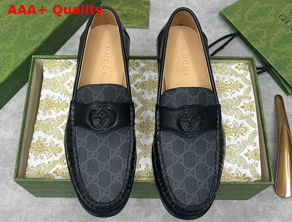 Gucci Mens Interlocking G Loafer in Black GG Supreme Canvas with Black Leather 738470 Replica