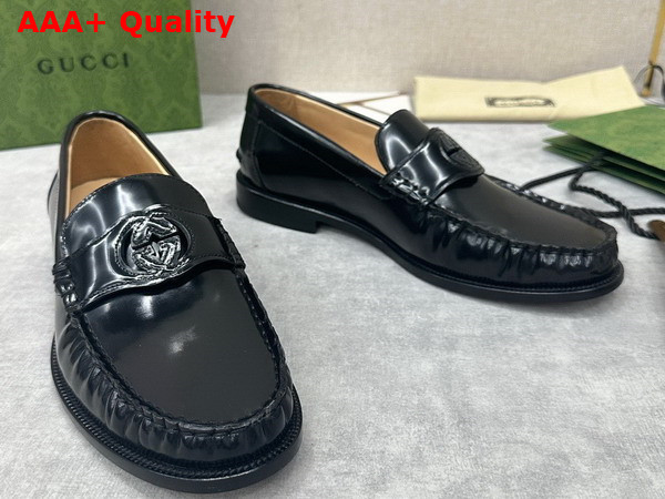 Gucci Mens Interlocking G Loafer in Black Shiny Leather 738470 Replica